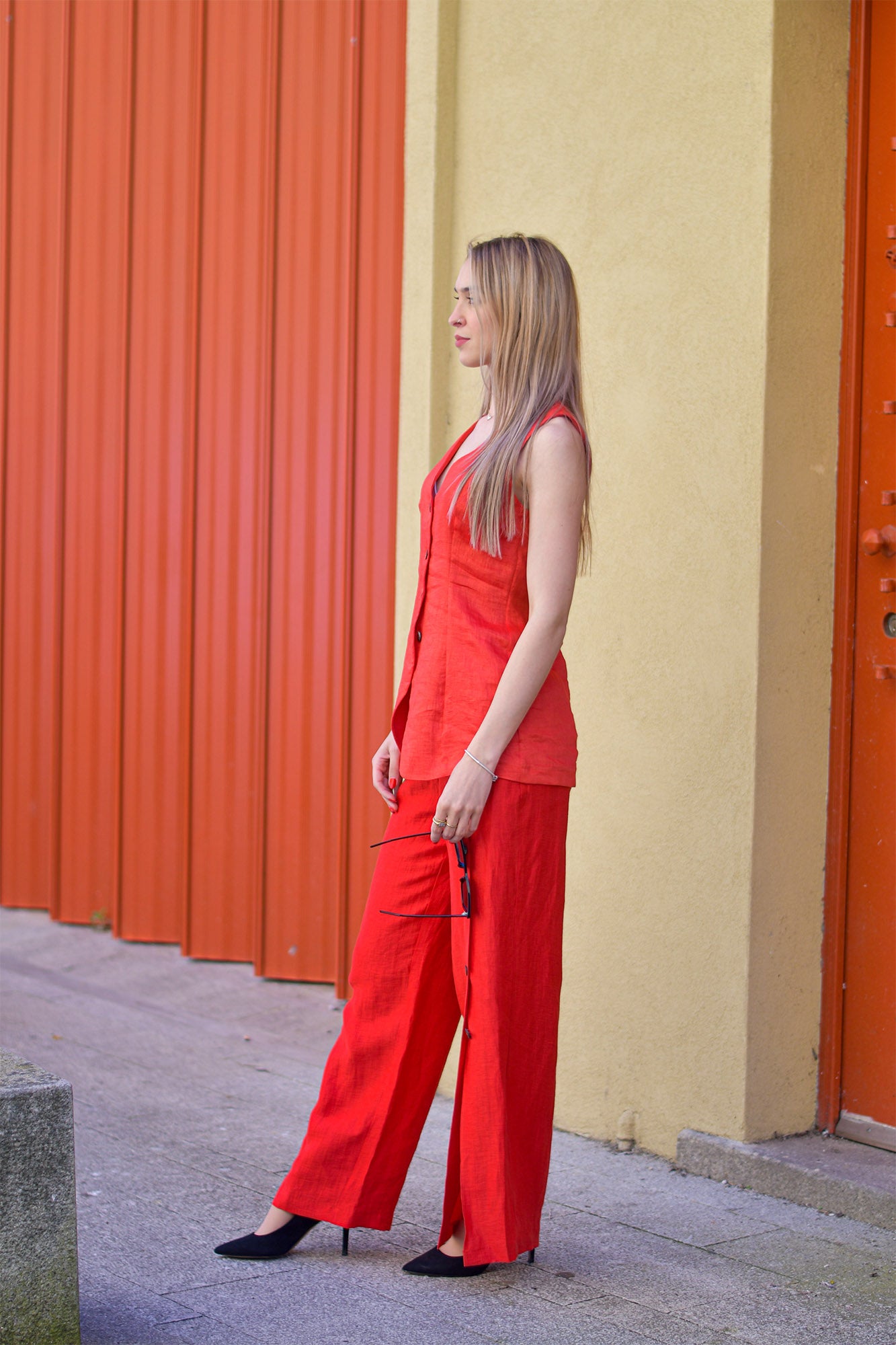 Calça Vermelho Cereja Peça Única