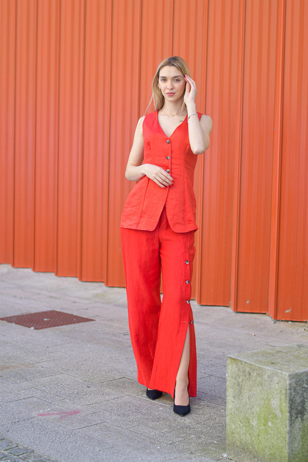 Calça Vermelho Cereja Peça Única