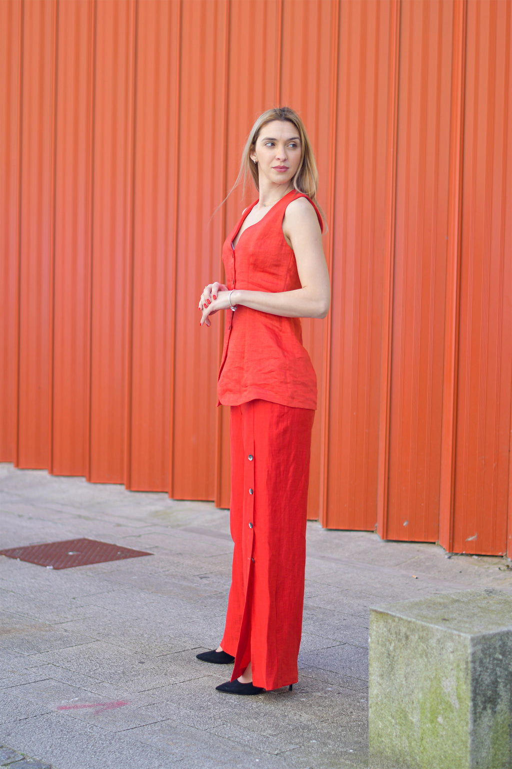 Calça Vermelho Cereja Peça Única