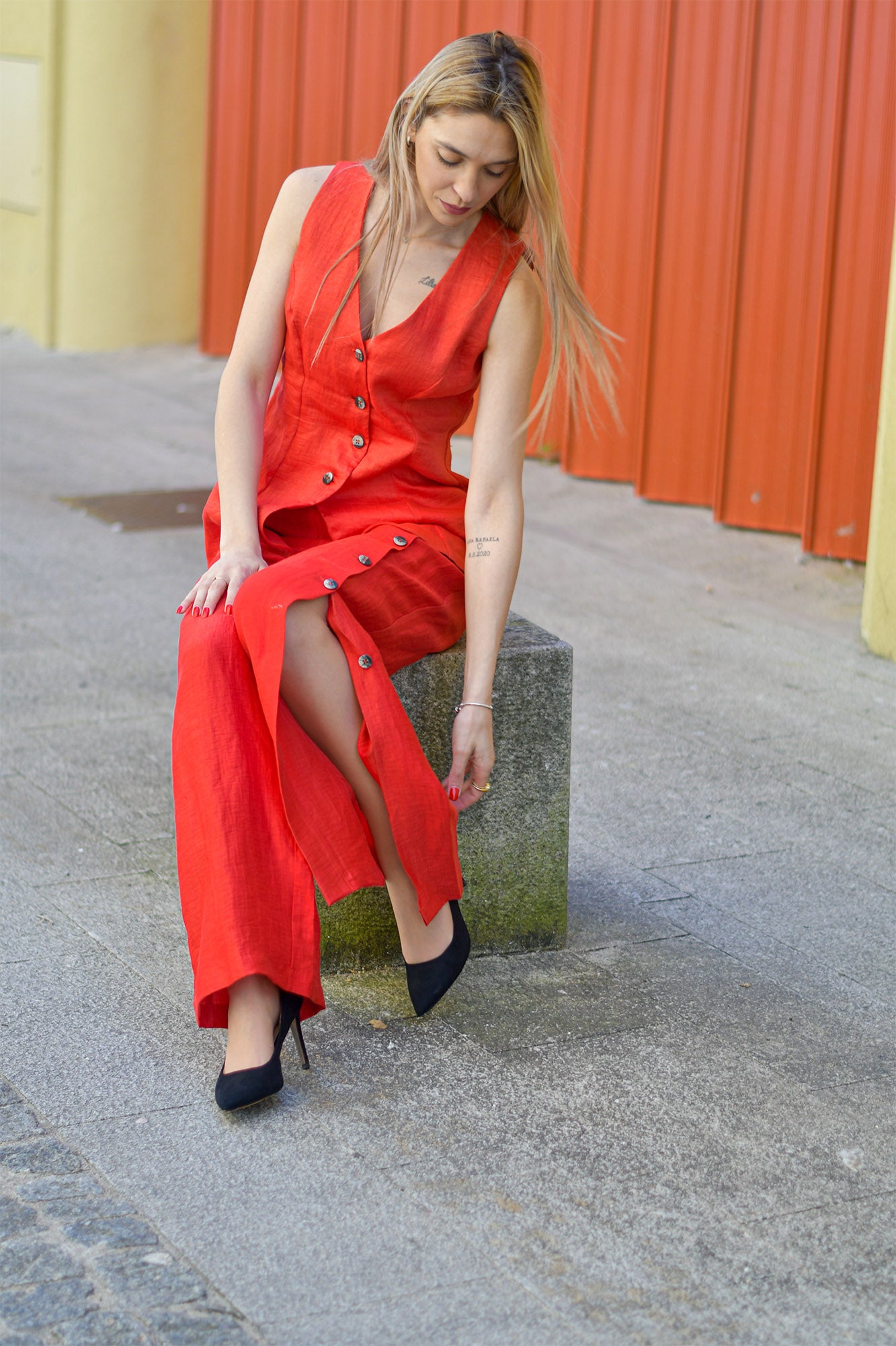 Calça Vermelho Cereja Peça Única