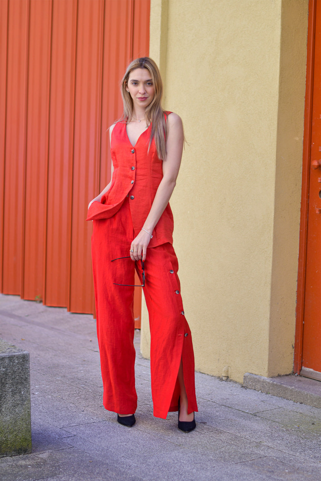 Calça Vermelho Cereja Peça Única