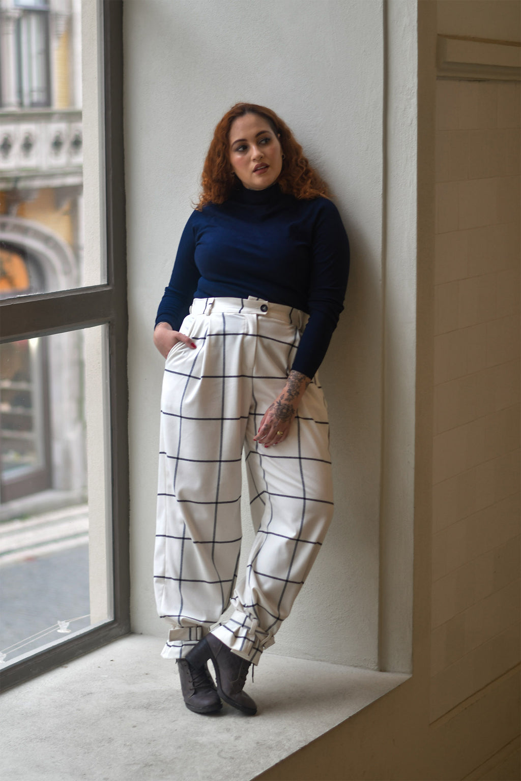 Calça Hárem Padrão Quadrados Peça Única