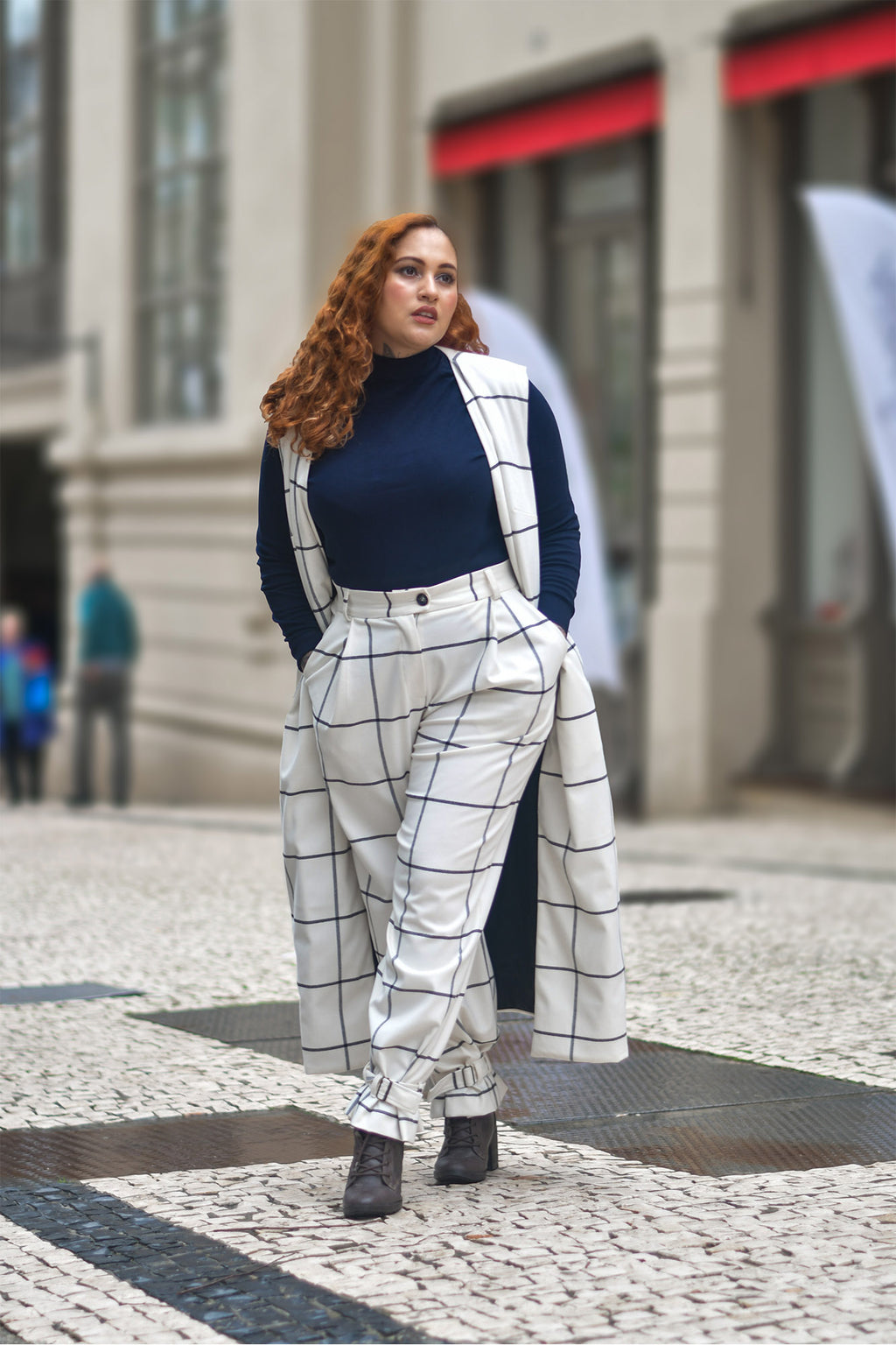 Calça Hárem Padrão Quadrados Peça Única