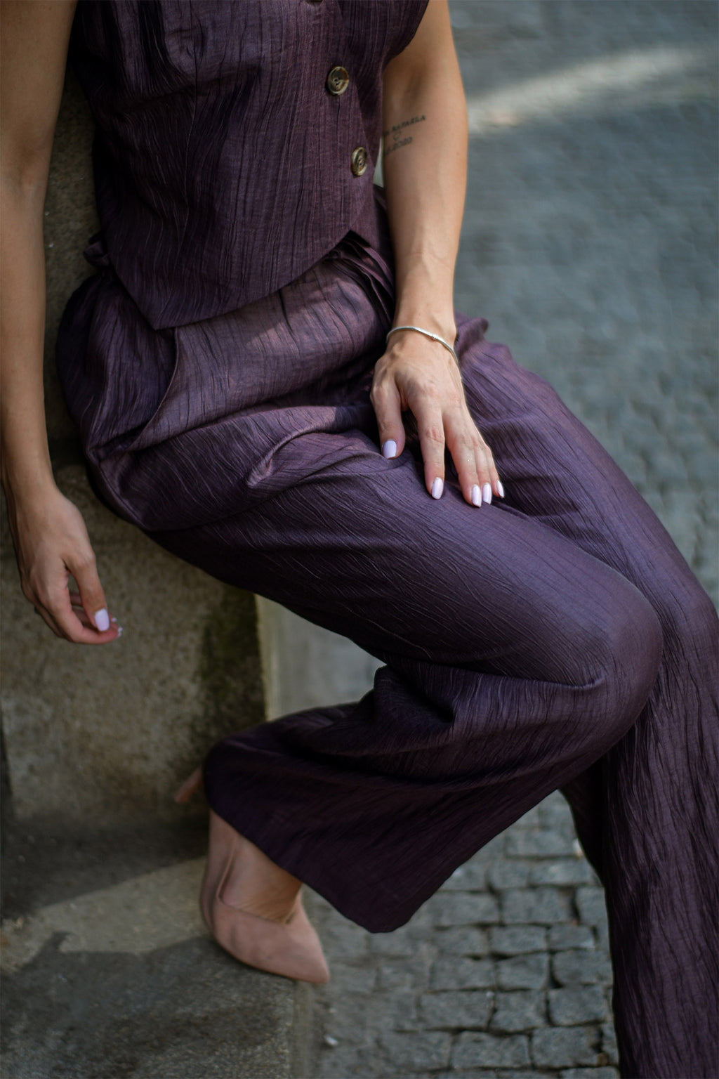 Calça com Efeito Enrugado Peça Única