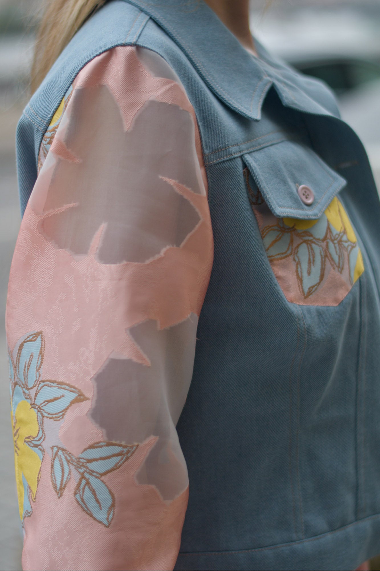 Casaco de Ganga Contrastes Jacquard Peça Única