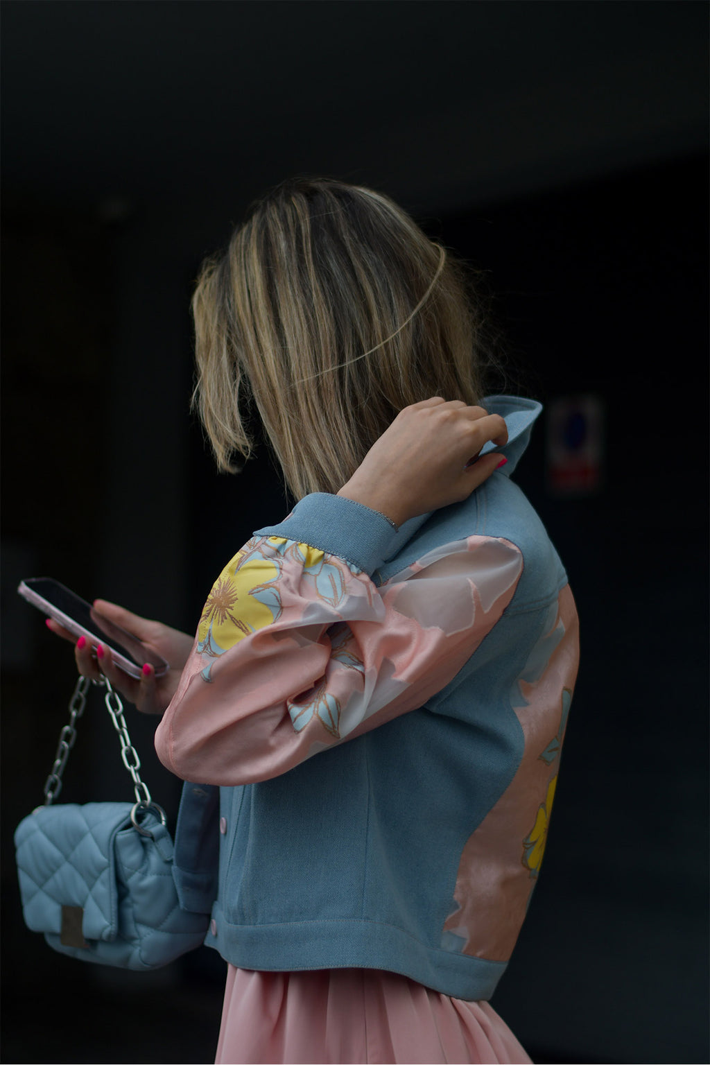 Casaco de Ganga Contrastes Jacquard Peça Única