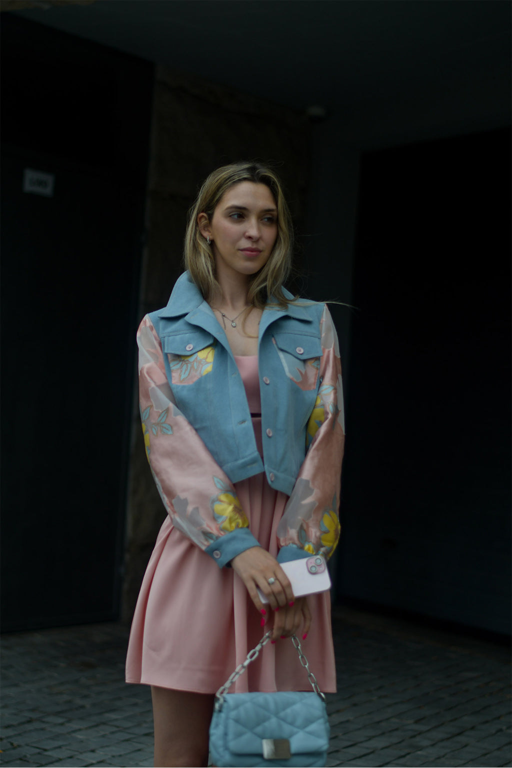 Casaco de Ganga Contrastes Jacquard Peça Única