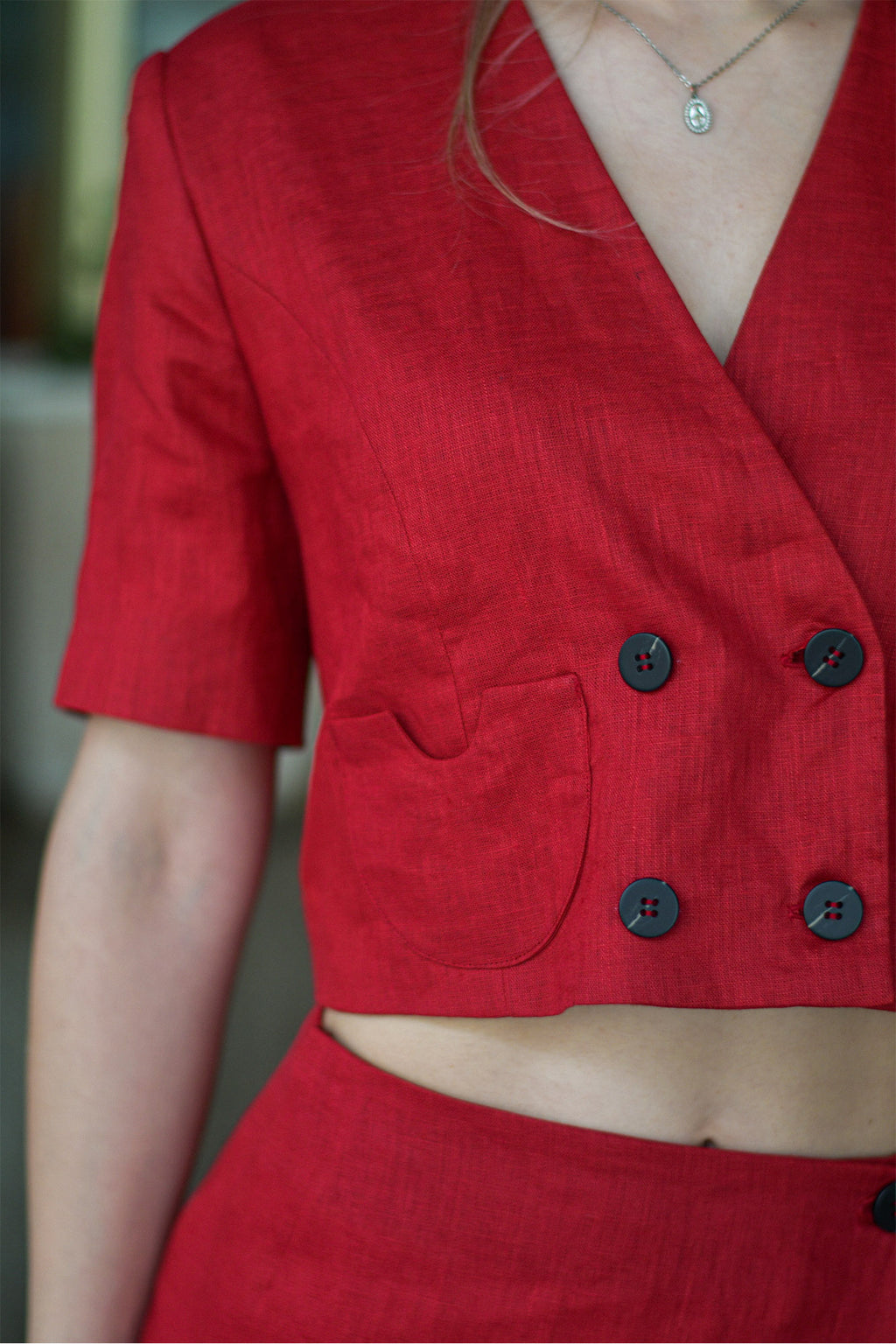 Casaco Linho Vermelho Cereja Peça Única