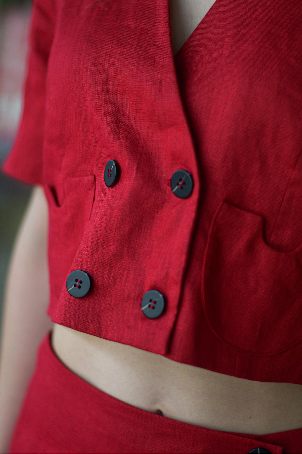 Casaco Linho Vermelho Cereja Peça Única