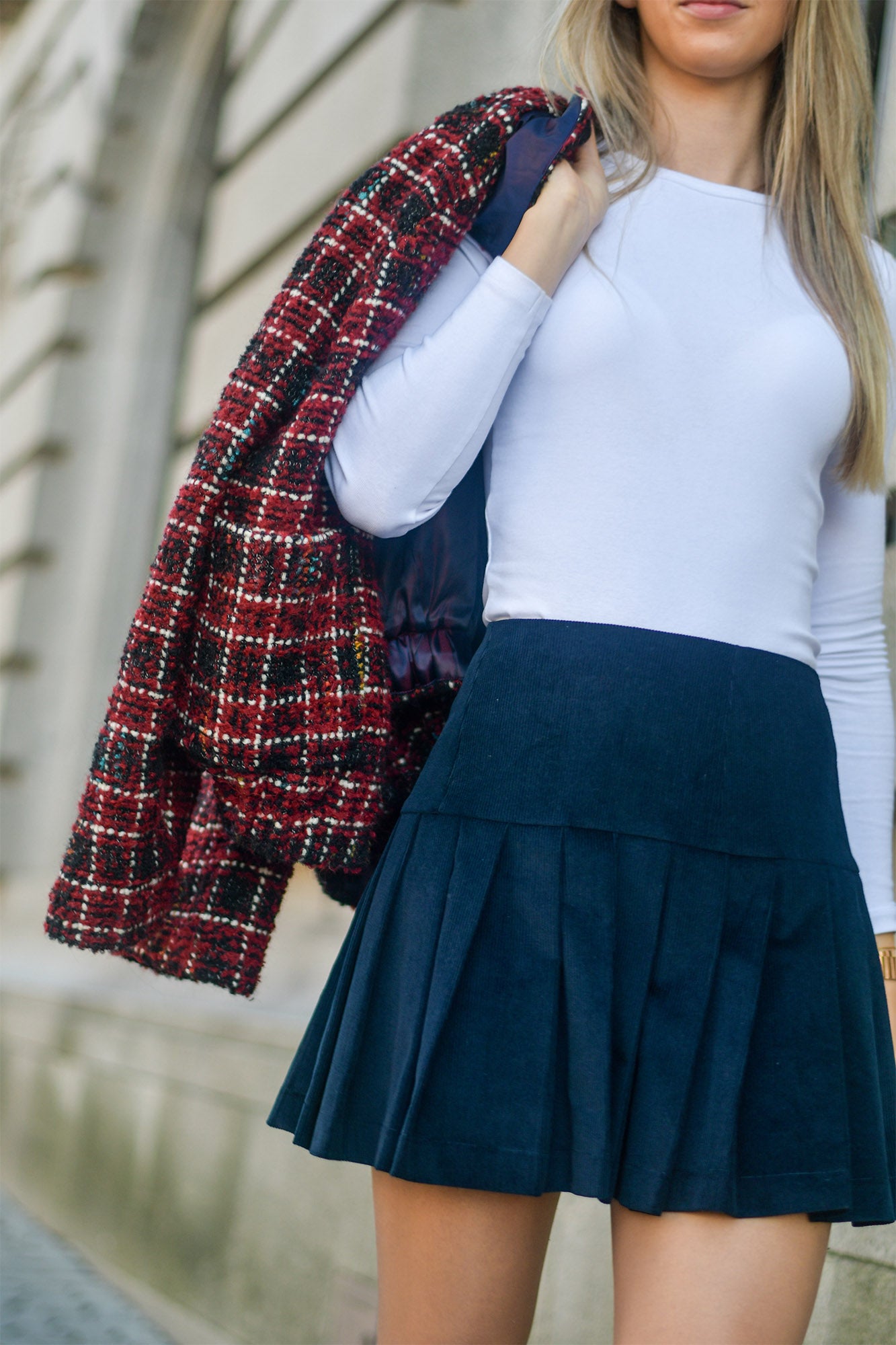 Mini-Saia de Pregas Bombazina Azul