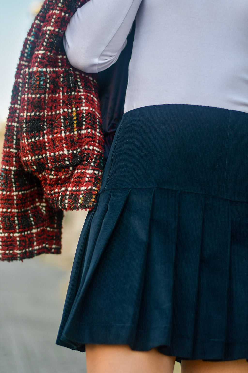 Mini-Saia de Pregas Bombazina Azul